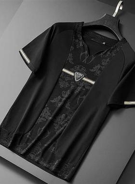 High end luxury mercerized cotton V-neck t-shirt men s Ko