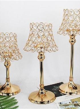 Gold Pillar Desk Lamp Crystal Votive Candle Holder