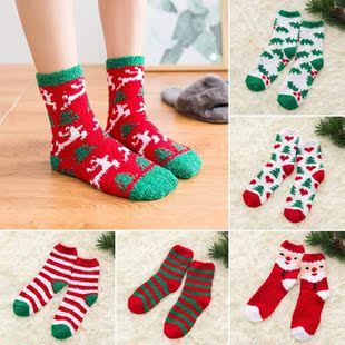 Christmas Coral Fleece Socks Merry Christmas Decorations For