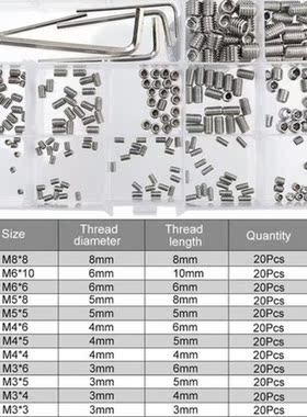 240pcs Hexagon Socket Set Screws Headless Assortment Kit 304