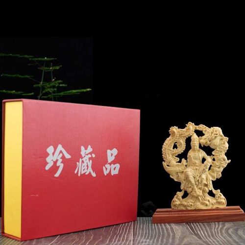 Chinese Guanyin Woodcarving Dragon and Phoenix Statue Solid