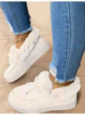 New Women Winter Cotton Shoes Ladies Bowknot Plush Warm Snow