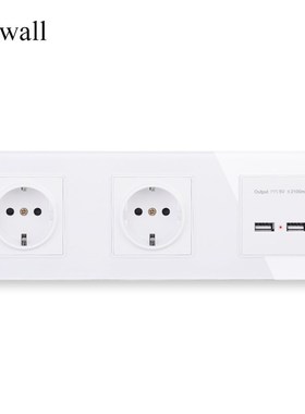 COSWALL Wall Crystal Glass Panel Double Power Socket Ground