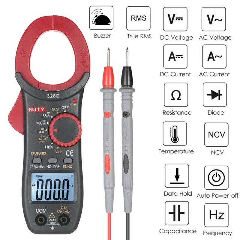 NJTY 328D 600A AC Clamp Meter 1.6-inch Auto Range 6000 Count