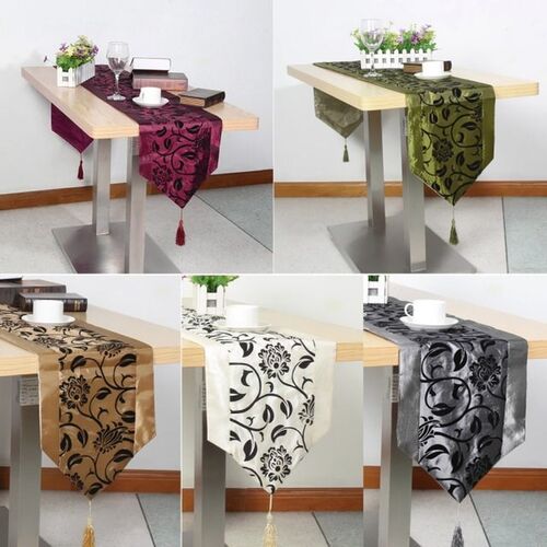 Wedding Decor Raised Flower Blossom Flocked Damask Table Run