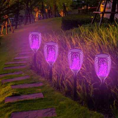 12 LED Solar Flame Torch Light Flickering Blue Purple Light