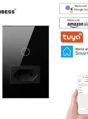 Tuya WiFi Switch Socket,Brazil Standard 4X2 Glass Panel 1/2