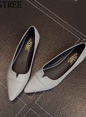Leather Shoes Women Loafers Women Pointed Toe Flats Creepers