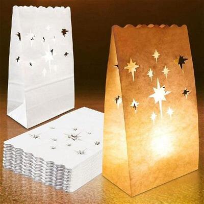 70PCS White Luminary Bags Cutout Flame Resistant Halloween