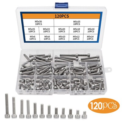 120pcs/Box M5 Bolts Hex Socket Screws Round Cap Head Screw B