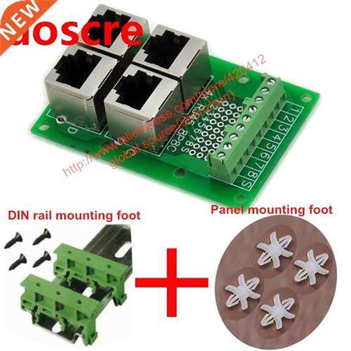 RJ45 8P8C breakout board 4 ways with Din rail mounting foot