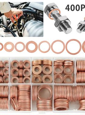 400 Pcs Copper Washer Gasket Nut and Bolt Set Flat Ring Seal
