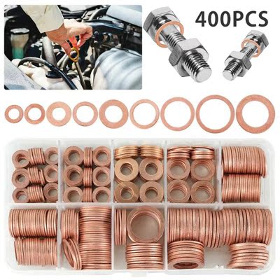 400 Pcs Copper Washer Gasket Nut and Bolt Set Flat Ring Seal