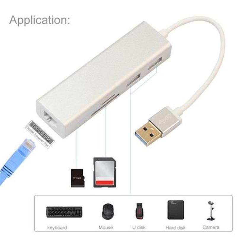 Aluminum USB.0 to RJ45 2-Port USB.0 SD TF Card Reader Adap