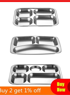 1pc Stainless Steel Divided Dinner Tray Lunch Container Food