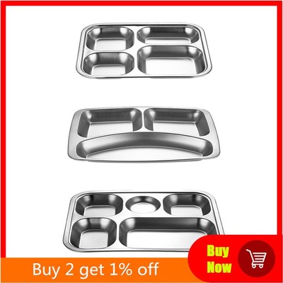 1pc Stainless Steel Divided Dinner Tray Lunch Container Food