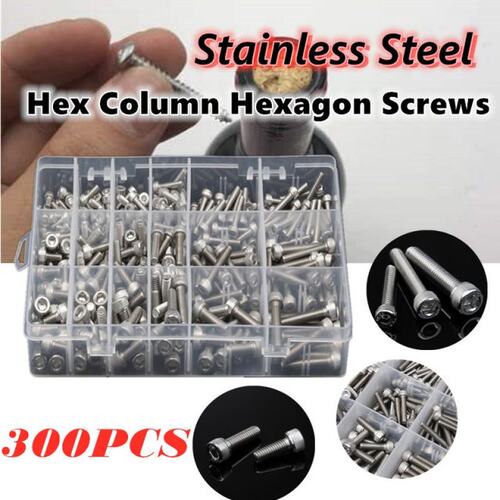 300Pcs M4 M5 M6 Bolt Nut Stainless Steel Hex Column Hexagon
