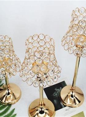 Gold Pillar Desk Lamp Crystal Votive Candle Holder