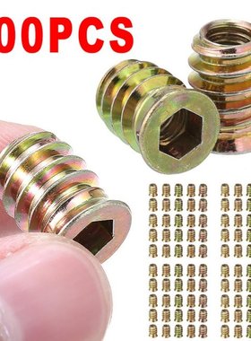 100pcs/set M6 Threaded Hex Drive Insert Fixings D-Type Wood