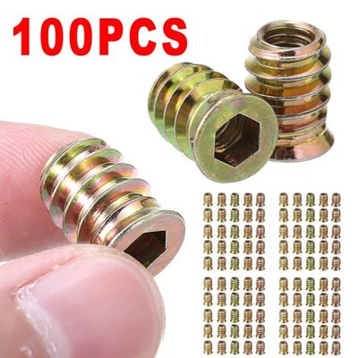 100pcs/set M6 Threaded Hex Drive Insert Fixings D-Type Wood