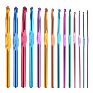 14Pcs Metal Crochet Hook Set Aluminum Crochet Tunisian Hooks