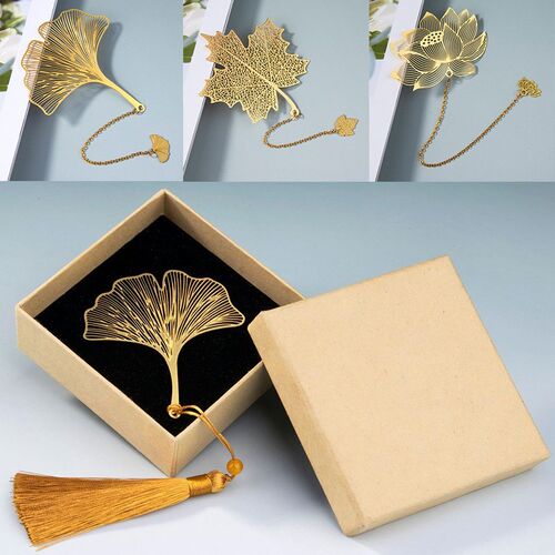 Chinese Style Metal Hollow Bookmark Creative Lotus Maple Lea