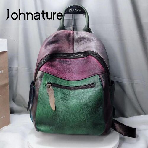 Johnature Genuine Leather Retro High Quality Women Backpack