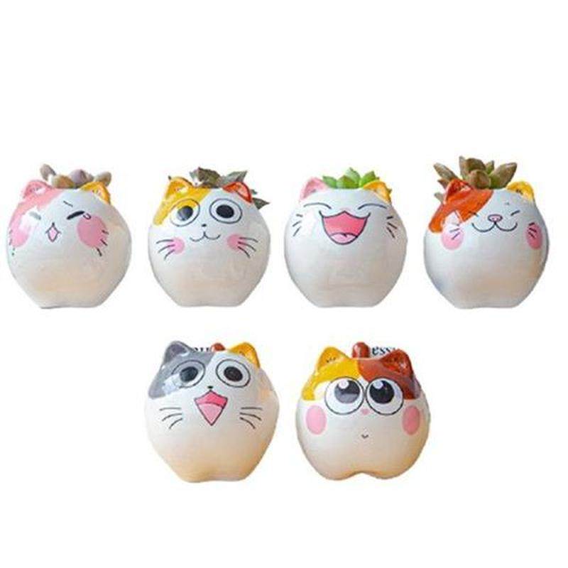 Cartoon Animal Flower Pot Cute Cat Ceramic Succulents - 实物图