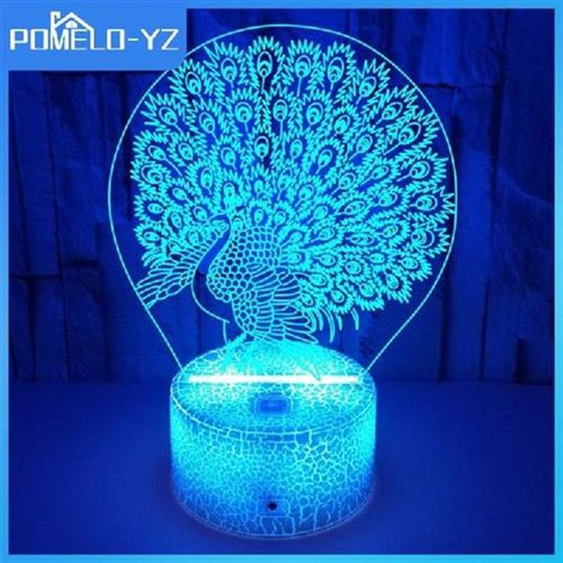 Home Decor Gifts Room Lamp Decoration 3d Led Peacock Shape