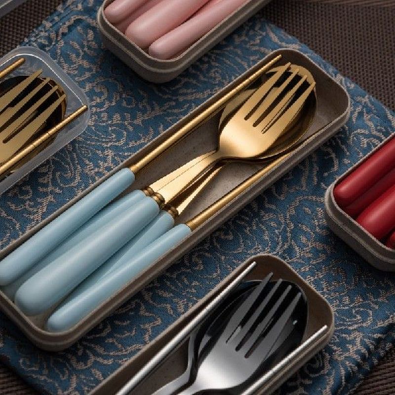 Golden Soup Spoons Chopsticks Fork Creative Flatware Set