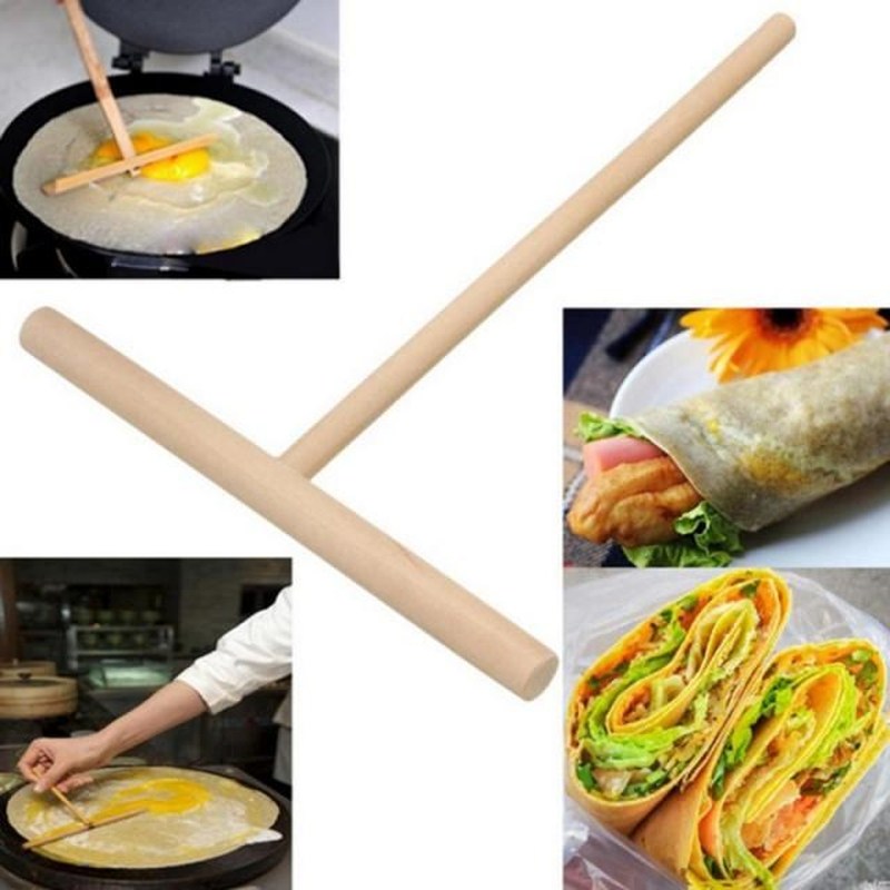 T-Shaped Pancake Cooking Utensils Wooden Crepe Spreader Spat