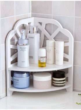 White Carved Panels Wall Corner Shelf wooden 2 layers storag