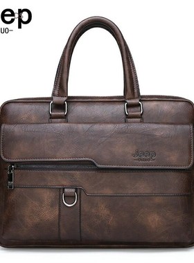 JEEP BULUO Men's Business Handbag Hot Large Capacity Lea