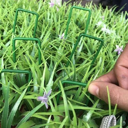 20pc Half Green Artificial Grass Turf Garden U Pins Carbon