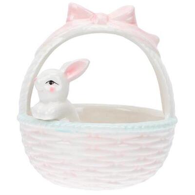Easter Rabbit Bunny Ceramic Basket Bowl Decor Garden Candy