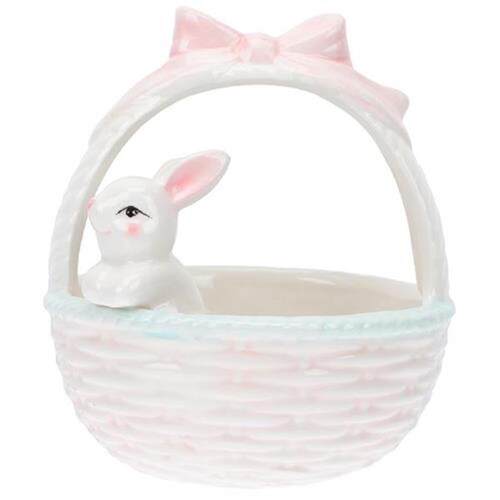 Easter Rabbit Bunny Ceramic Basket Bowl Decor Garden Candy