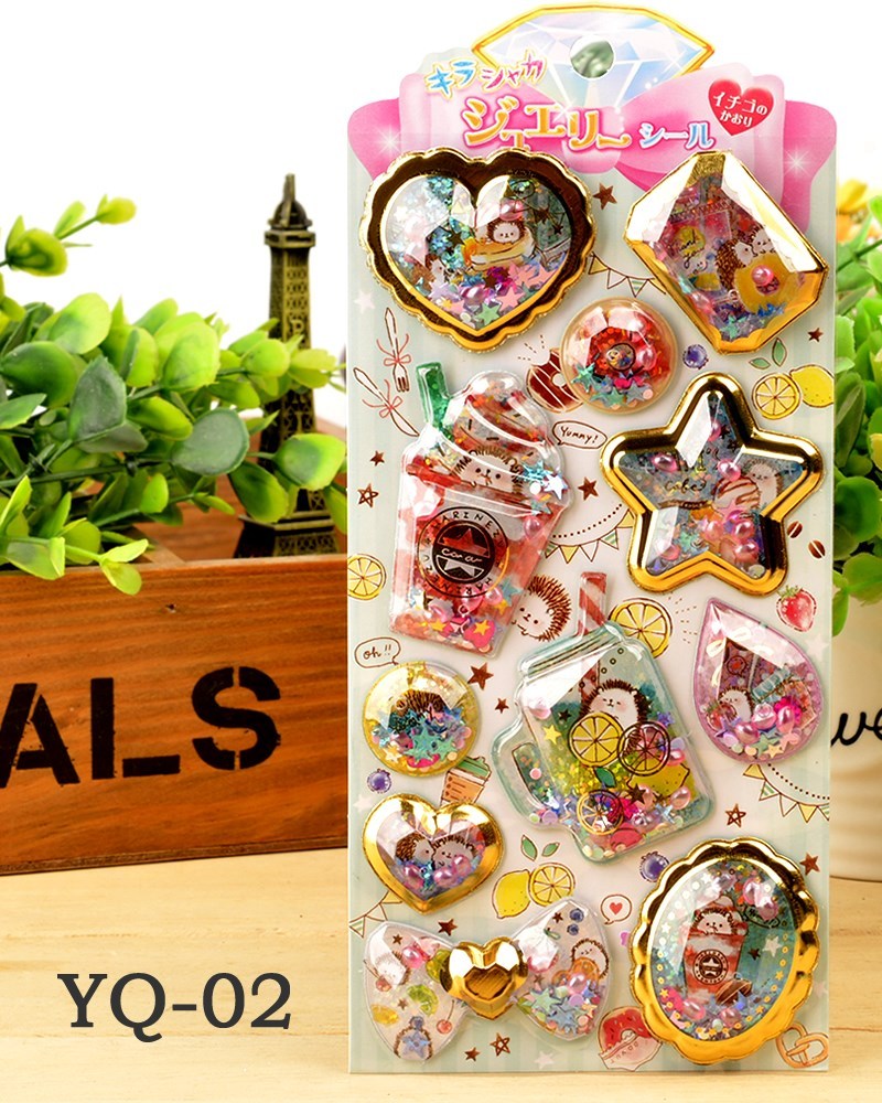 Children's shining 3 d stickers girl shake love gem crys
