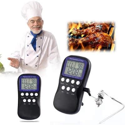 Mini Black Food Probe Oven Thermometer Timer Temperature Sen