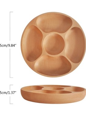 Multi-Divided Wooden Dried Fruit Dessert Plate Round Table T