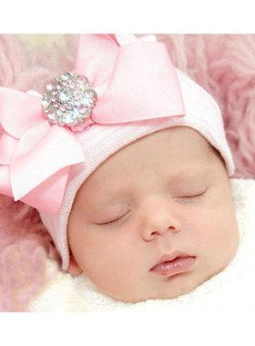 Newest Cute Newborn Baby Girl Comfy Bowknot Hospital Cap Bea