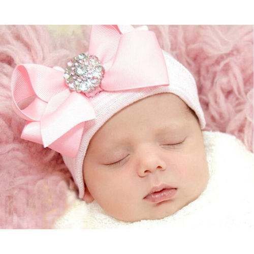 Newest Cute Newborn Baby Girl Comfy Bowknot Hospital Cap Bea