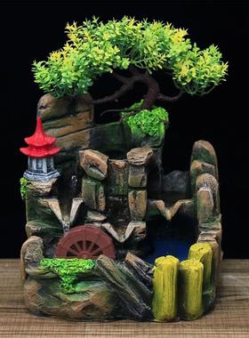 Creative Indoor Resin Rockery Waterfall Statue FengShui Led