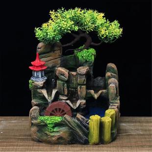 Creative Indoor Resin Rockery Waterfall Statue FengShui Led