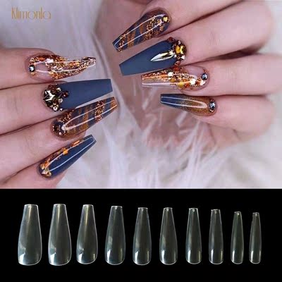 500pcs 10 Sizes Long Coffin Stiletto Nails Transparent Full
