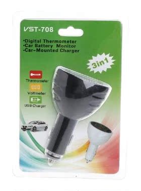 3 in 1 Car Digital Thermometer Voltmeter USB Charger