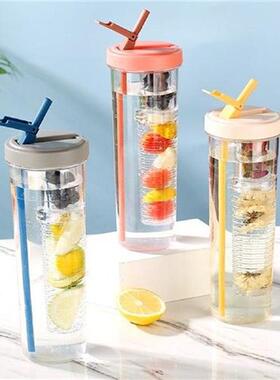 800ml Student Sports Cup Foldable Straw Separate Lemon