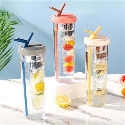 800ml Student Sports Cup Foldable Straw Separate Lemon