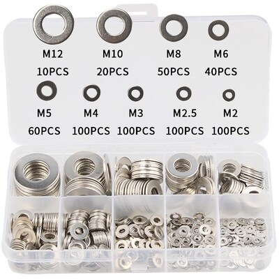 580pcs Stainless Steel Washer Plain Washer Kit Screw Fastene