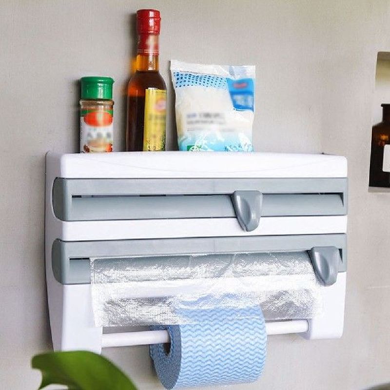 Hot Kitchen Organizer Paper Towel Holder Cling Film Cutting