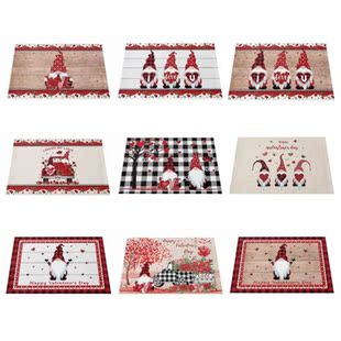 4Pcs Happy Valentines Day Placemat Truck Gnome Wood Grain St